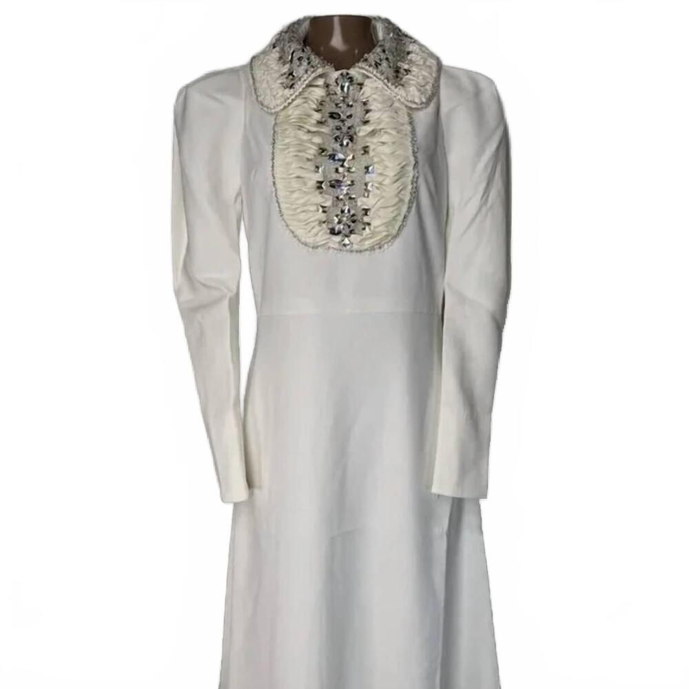 NEW MIRI women’s embellished collar midi dress in cream